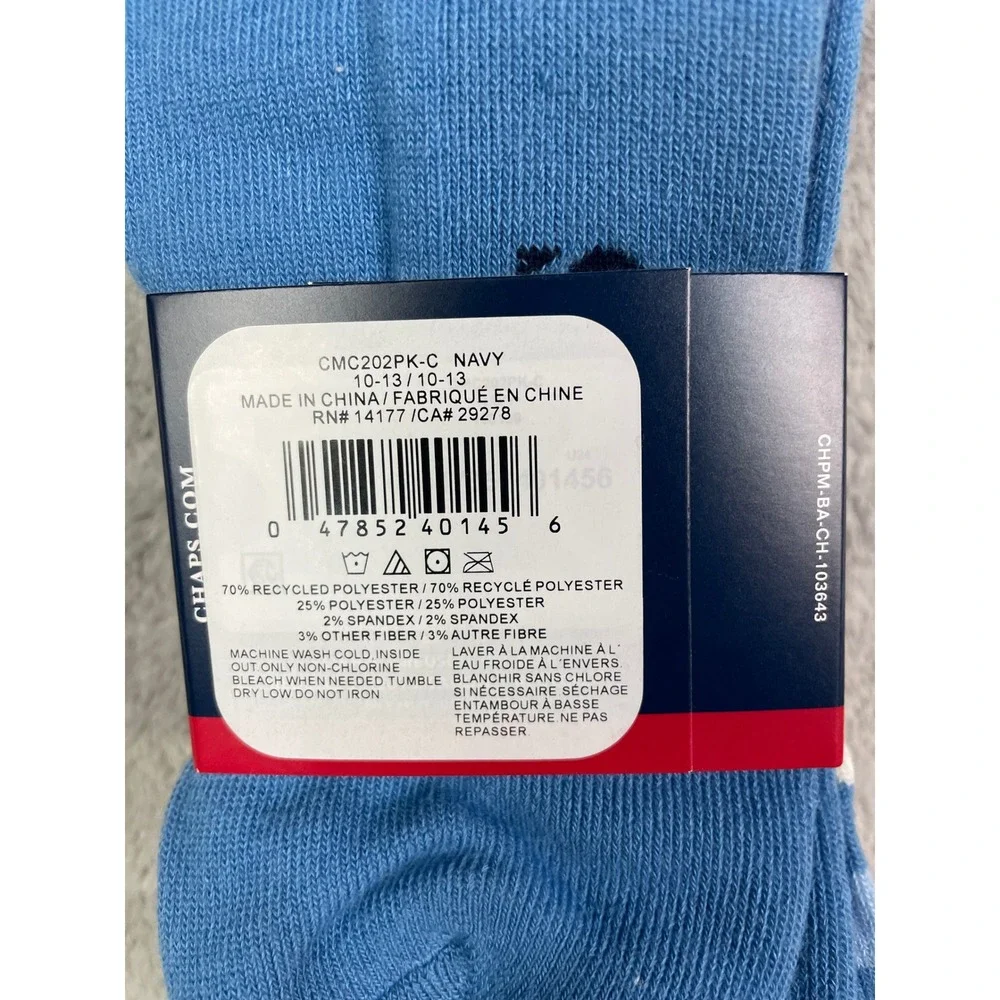 ⁠NEW Mens 3 Pack Casual Crew Socks Navy Blue Stripe White Half Cushion 6-12.5⁠